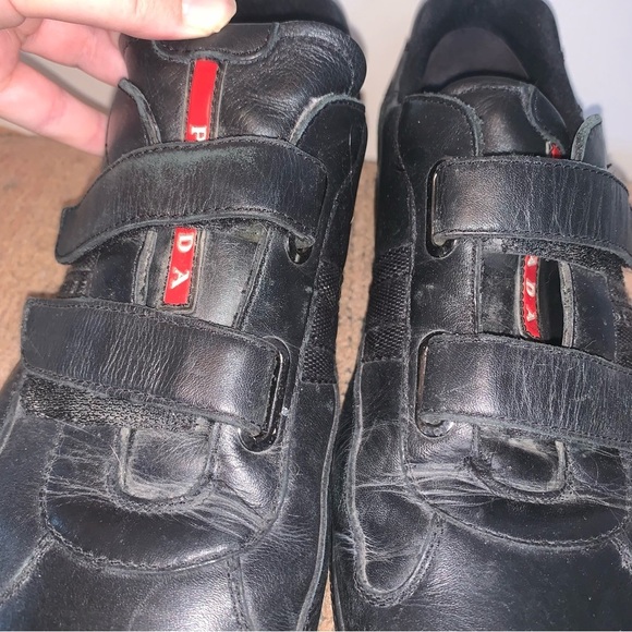 Prada Men's Black Leather Strap Sneakers - Picture 8 of 15